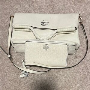 Tory Burch Cream Leather Shoulder Bag Set